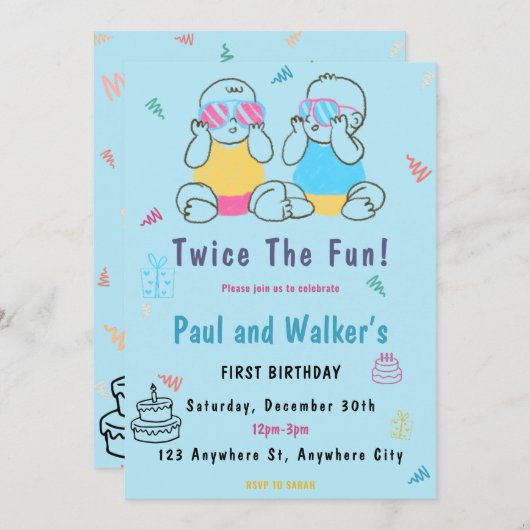 Twee keer de leuke uitnodiging voor een dubbel ver (Voorkant / Achterkant)