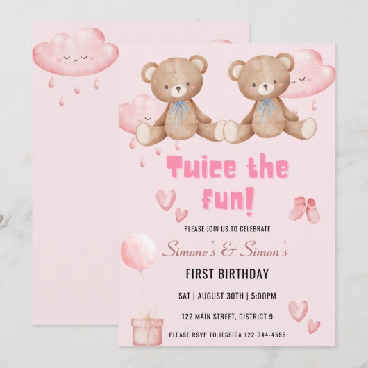 Twee keer de leuke uitnodiging voor een dubbel ver (Voorkant / Achterkant)