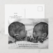 Twee keer de liefde tweeling geboorte aankondiging briefkaart (Voorkant / Achterkant)