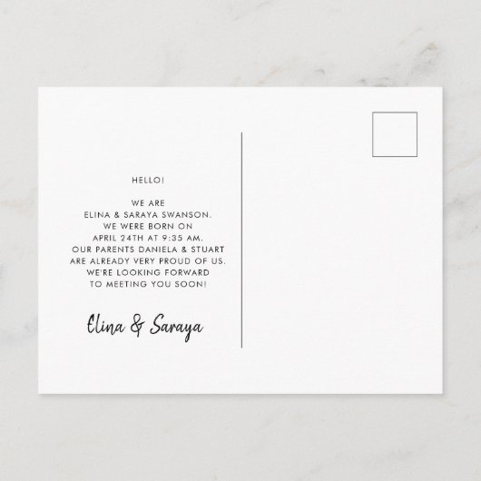 Twee keer de liefde tweeling geboorte aankondiging briefkaart (Achterkant)