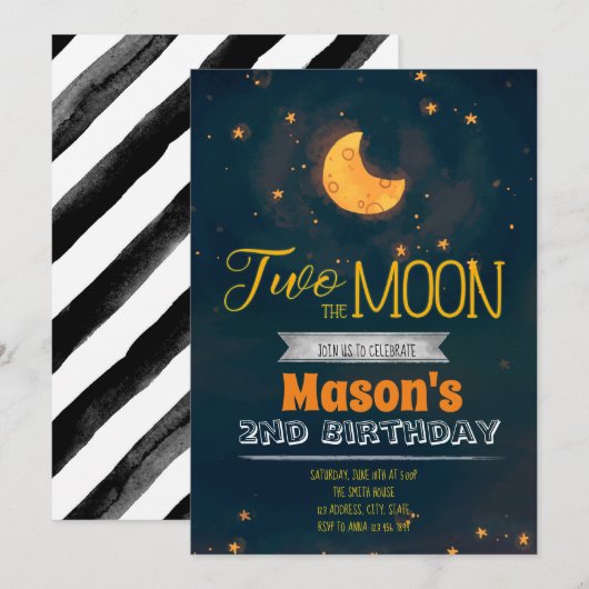 Twee keer de maanfeest uitnodiging (Voorkant / Achterkant)