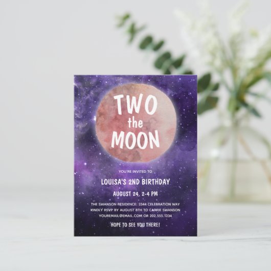 Twee keer de Paarse Moon Pink Girl 2e verjaardag Briefkaart (Staand voorkant)
