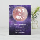 Twee keer de Paarse Moon Pink Girl 2e verjaardag Kaart (Staand voorkant)