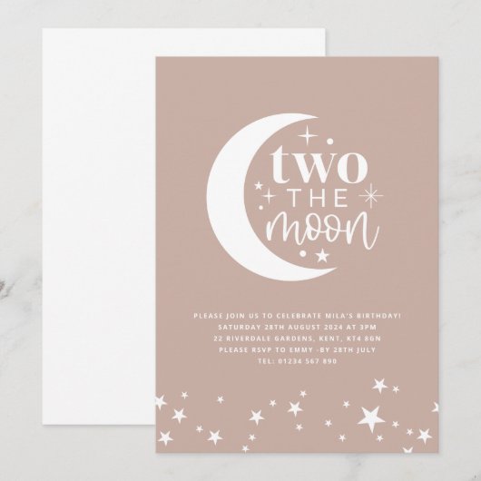 Twee keer de uitnodiging van de Maan Blush Birthda (Voorkant / Achterkant)
