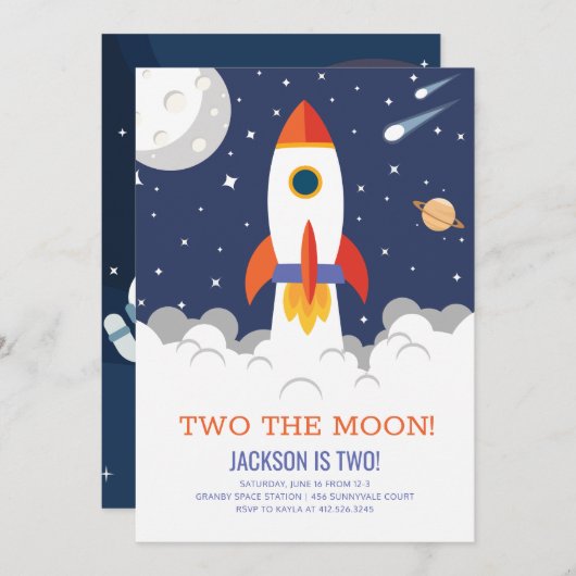 Twee keer de uitnodiging van de Mon Rocket Ship Bi (Voorkant / Achterkant)