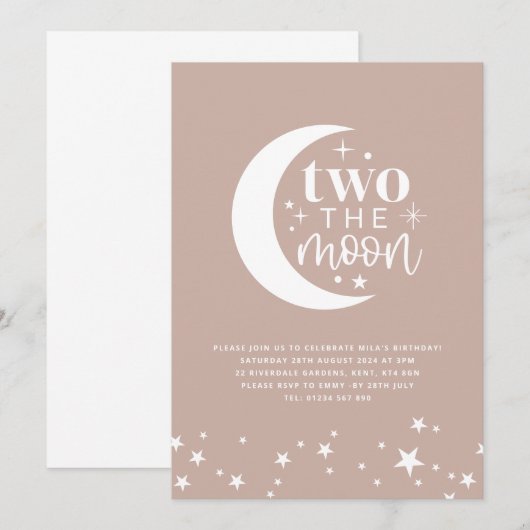 Twee keer de uitnodiging van de Moon Blush Pink Bi (Voorkant / Achterkant)