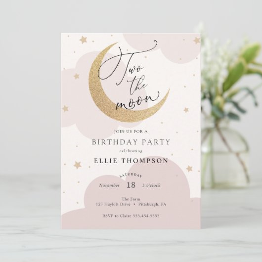 Twee keer de uitnodiging van Moon Pink Birthday (Staand voorkant)