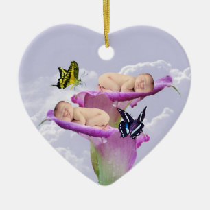 Twee keer de vreugde met baby tweeling kerst keramisch ornament