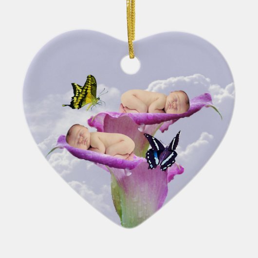 Twee keer de vreugde met baby tweeling kerst keramisch ornament (Voorkant)