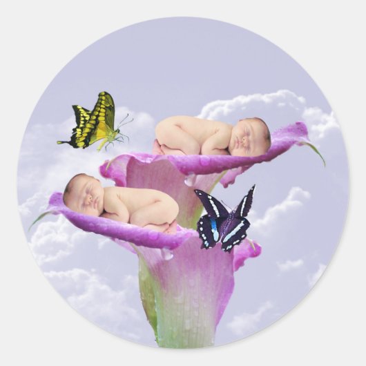 Twee keer de vreugde met baby tweeling ronde sticker (Voorkant)