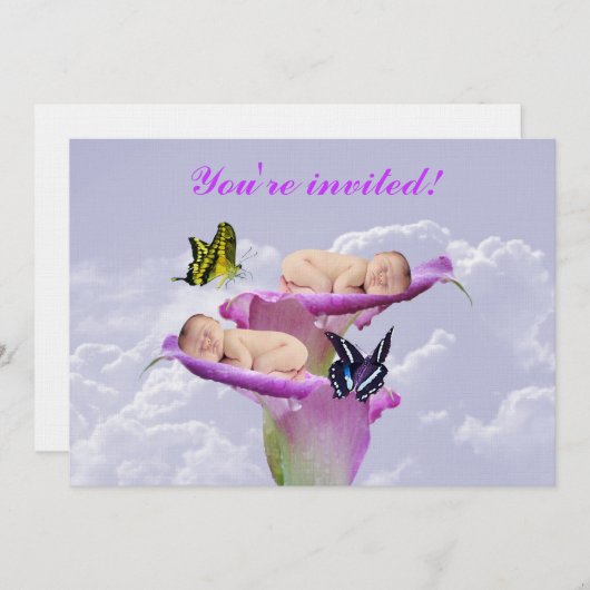 Twee keer de vreugde met een baby tweeling-doucheu kaart (Voorkant / Achterkant)