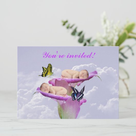 Twee keer de vreugde met een baby tweeling-doucheu kaart (Staand voorkant)