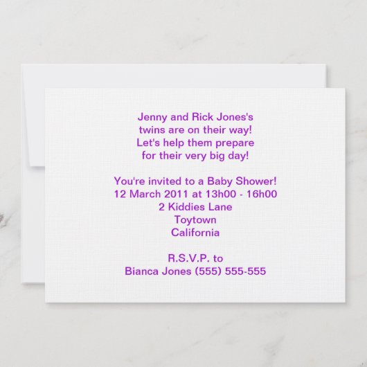 Twee keer de vreugde met een baby tweeling-doucheu kaart (Achterkant)