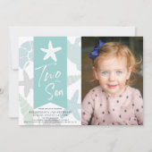 Twee keer de Zee Starfish Turquoise 2e verjaardag  Kaart (Voorkant)