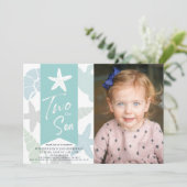 Twee keer de Zee Starfish Turquoise 2e verjaardag  Kaart (Staand voorkant)