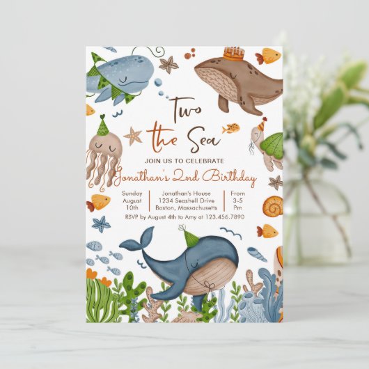 Twee keer de Zee Whale Shark Turtle 2e verjaardag Kaart (Staand voorkant)