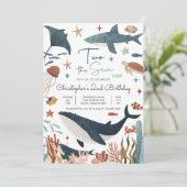 Twee keer de Zee Whale Shark Turtle 2e verjaardag Kaart (Staand voorkant)