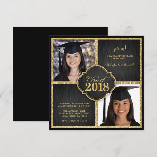 Twee keer! Elegant Black & Gold Glitter Class of 2 Kaart (Voorkant / Achterkant)