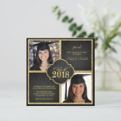 Twee keer! Elegant Black & Gold Glitter Class of 2 Kaart (Staand voorkant)