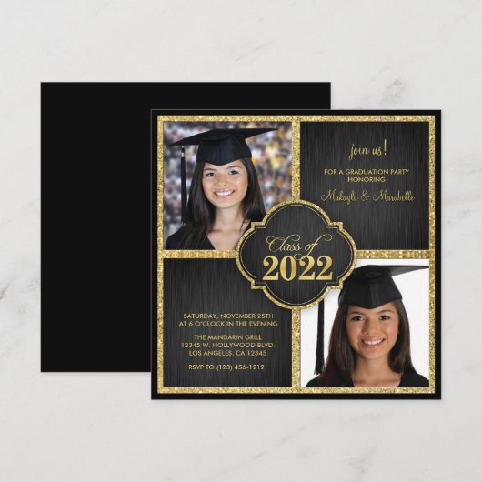 Twee keer! Elegant Black & Gold Glitter Class of 2 Kaart (Voorkant / Achterkant)