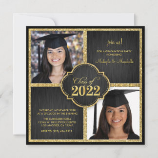 Twee keer! Elegant Black & Gold Glitter Class of 2 Kaart
