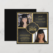 Twee keer! Elegant Black & Gold Glitter Class of 2 Kaart (Voorkant / Achterkant)
