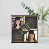 Twee keer! Elegant Black & Gold Glitter Class of 2 Kaart (Staand voorkant)