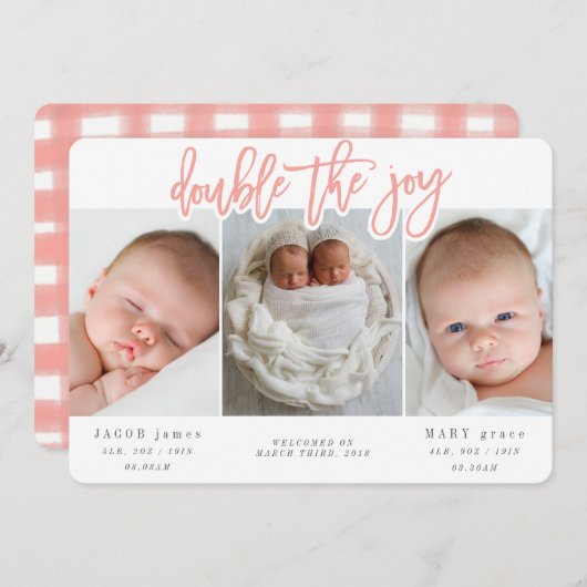 TWEE KEER HET GELUK - ROZE AANKONDIGING (Voorkant / Achterkant)