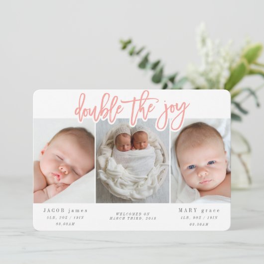 TWEE KEER HET GELUK - ROZE AANKONDIGING (Staand voorkant)