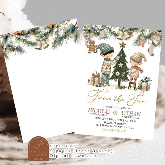 Twee keer het leuke kleine elf gezamenlijke verjaa kaart