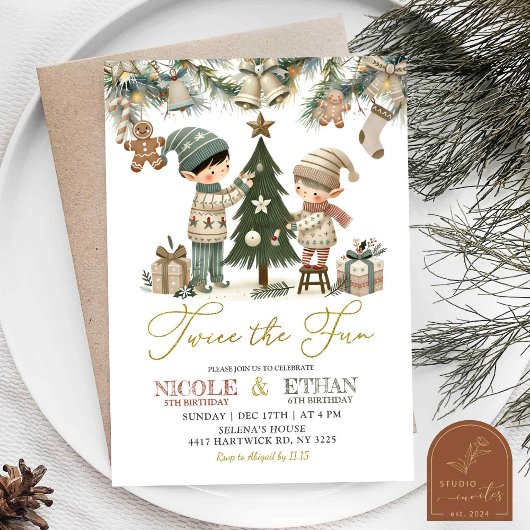 Twee keer het leuke kleine elf gezamenlijke verjaa kaart