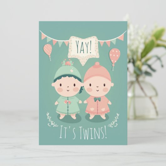 Twee keer! | Uitnodiging tot Baby shower voor jong (Staand voorkant)