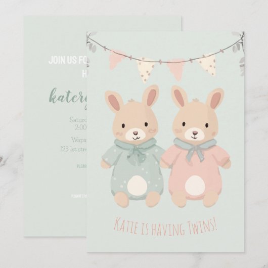 Twee keer! | Uitnodiging tot Baby shower voor jong (Voorkant / Achterkant)