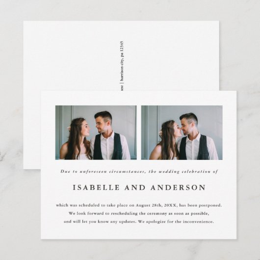 Twee keer uitstel van het Photo Wedding Aankondigingskaart (Voorkant / Achterkant)