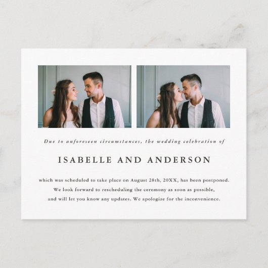 Twee keer uitstel van het Photo Wedding Aankondigingskaart (Voorkant)