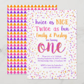 Twee keer zo leuke Confetti Twin Girls Eerste Verj Kaart (Voorkant / Achterkant)