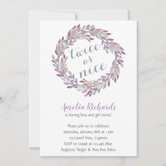 Twee keer zo mooi | Twins Boho Wreath Baby shower Kaart (Voorkant)