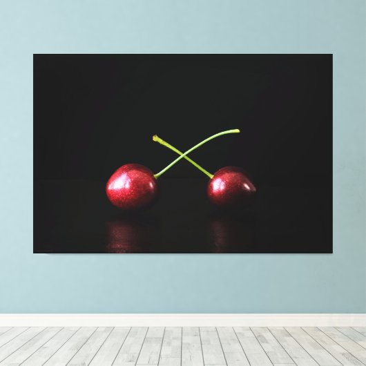 Twee kersen 60x40 (150x100cm) waccna canvas afdruk (Insitu (Houten vloer))