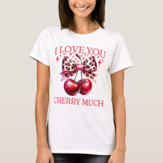 Twee kersen en roze strik dames t-shirt