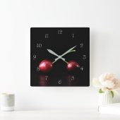 Twee kersen grijs script nummers wca vierkante klok (Huis)