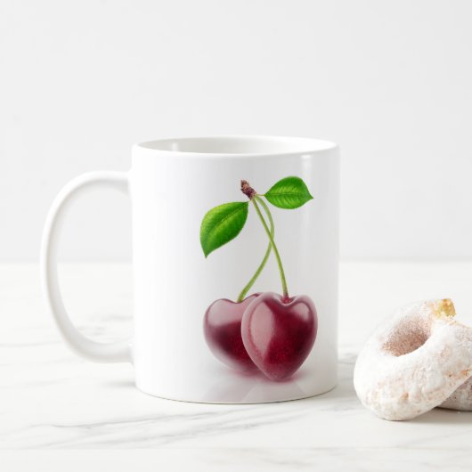 Twee kersen koffiemok (Met donut)