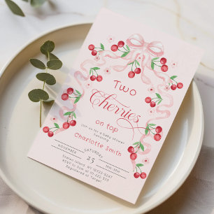 Twee kersen op de top roze boog Twins Baby shower Kaart