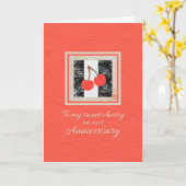 Twee kersen op rood voor mijn vrouw Jubileum Kaart (Gele Bloem)