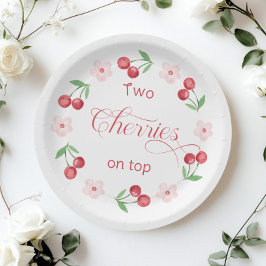 Twee kersen op Top Twins baby shower Papieren Bordje