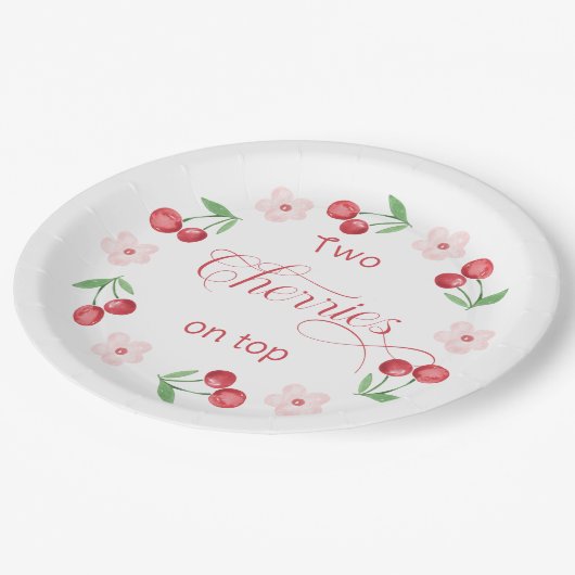 Twee kersen op Top Twins baby shower Papieren Bordje (Gekanteld)