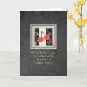 Twee kersen Perfect Match Jubileum Kaart (Gele Bloem)