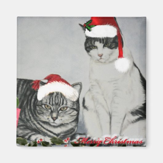 Twee Kerst Katten Art Magnet (Voorkant)