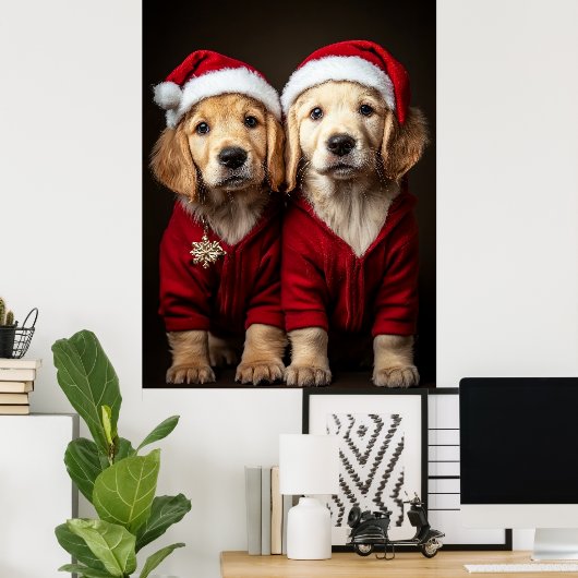 Twee kerst Puppies Poster (Thuiskantoor)