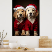 Twee kerst Puppies Poster (Keuken)