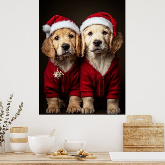 Twee kerst Puppies Poster (Keuken)